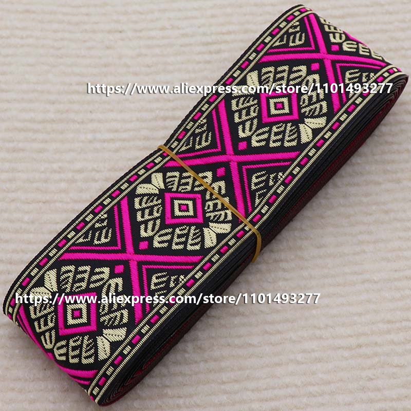 Description Picture 3 of item7 Yards 5cm Jacquard Ribbon Geometric Pattern Ethnic Lace Trim Embroidered Woven Webbing Tape For Clothing Bag DIY Sewing Fabric