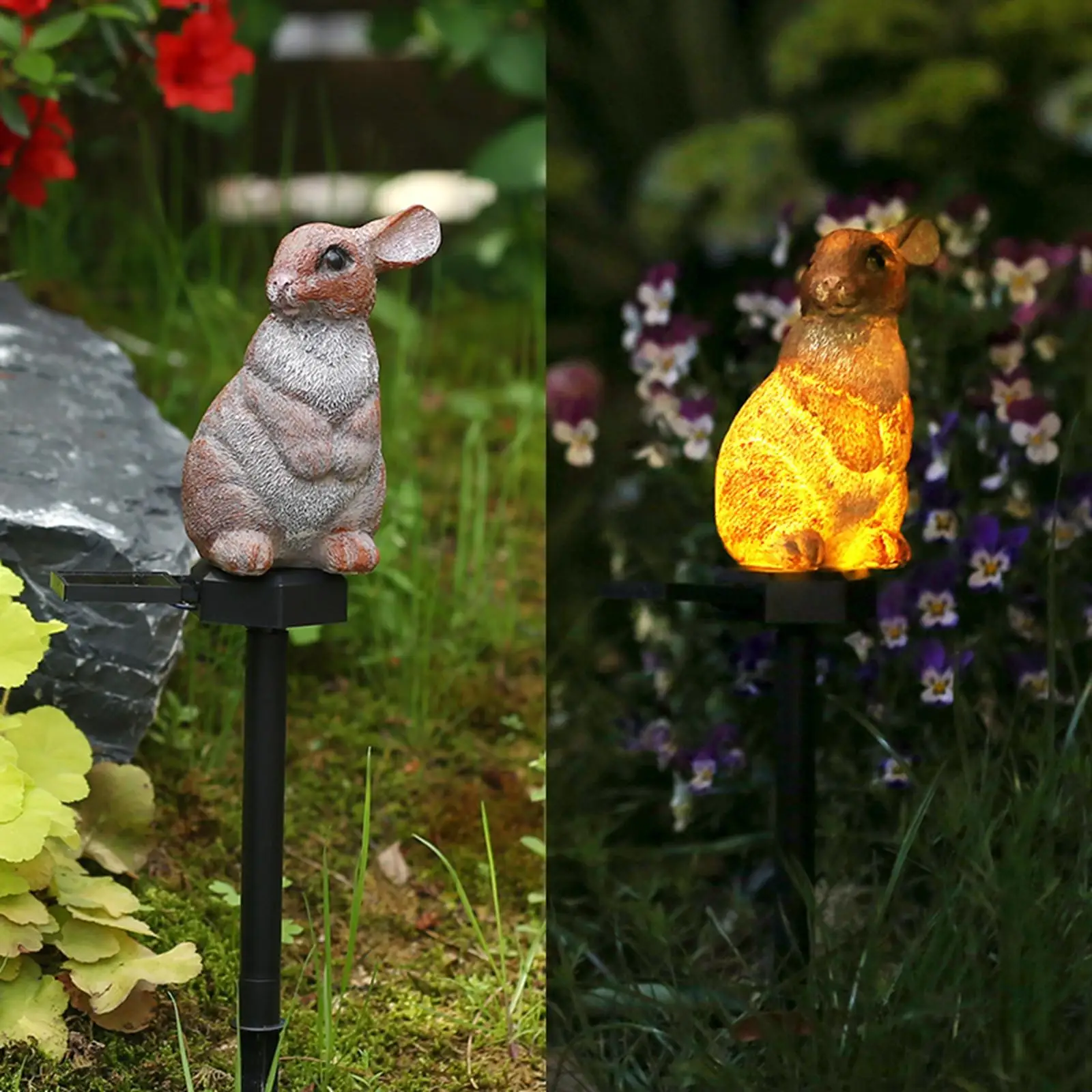 Solar Garden Lights Rabbit Lamp Landscape Light Resin Figure Lights Animal Ornament Lamp for Outdoor Lawn Walkway