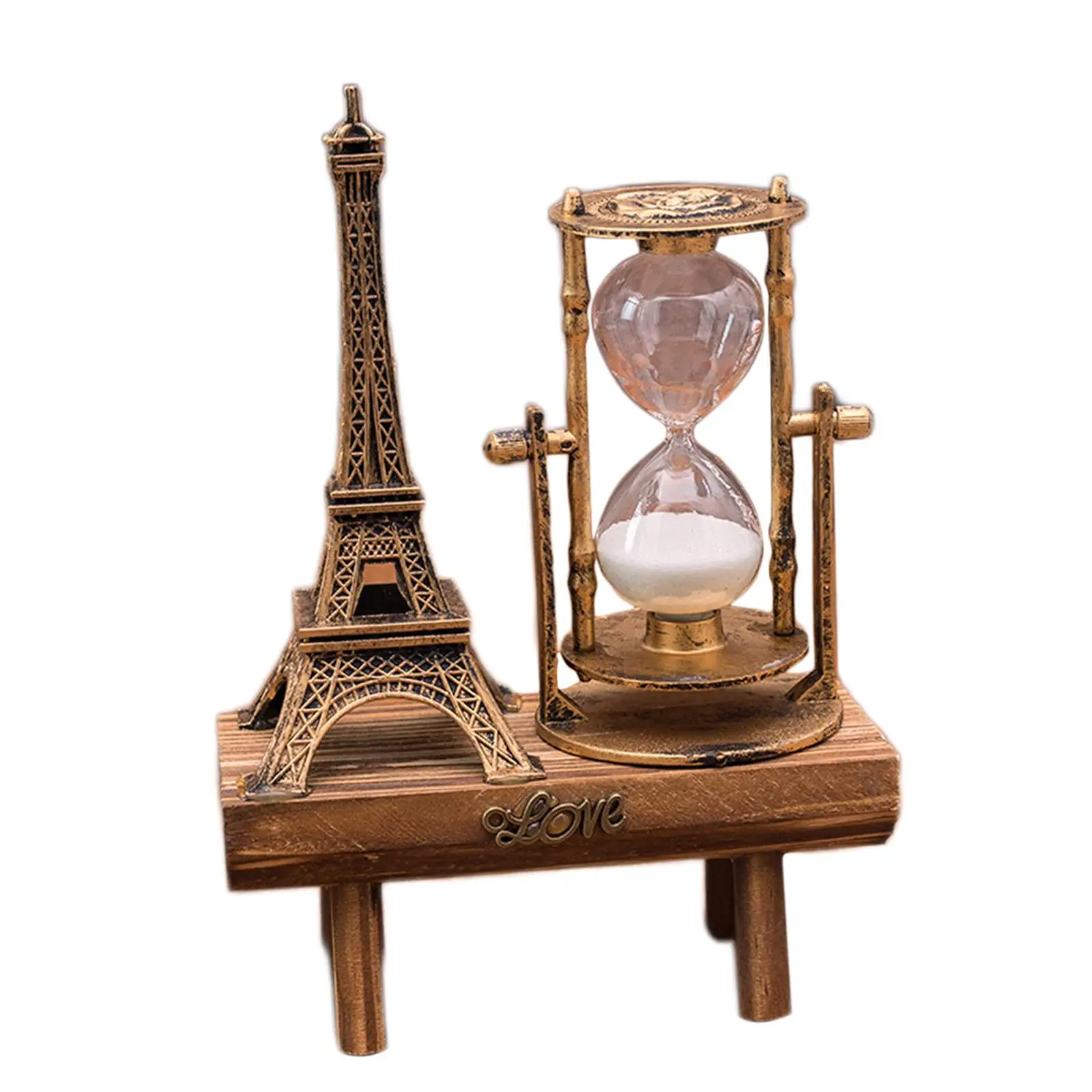 Iron Tower Hourglass Sand Timer Home Decoration Ornament Gift Wooden Base