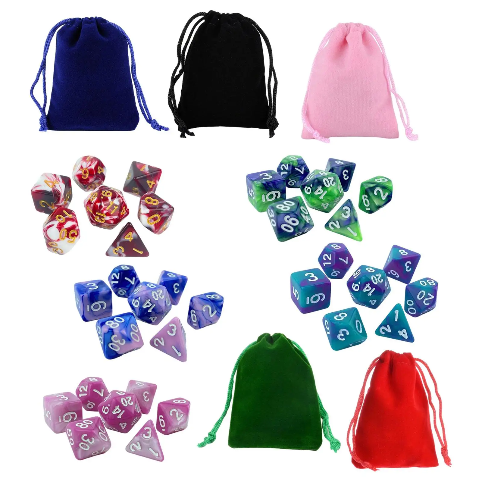 35Pcs Polyhedral Dices Set with Drawstring Bags Family Games Accessaries for Entertainment Party Supplies Family Gathering Party