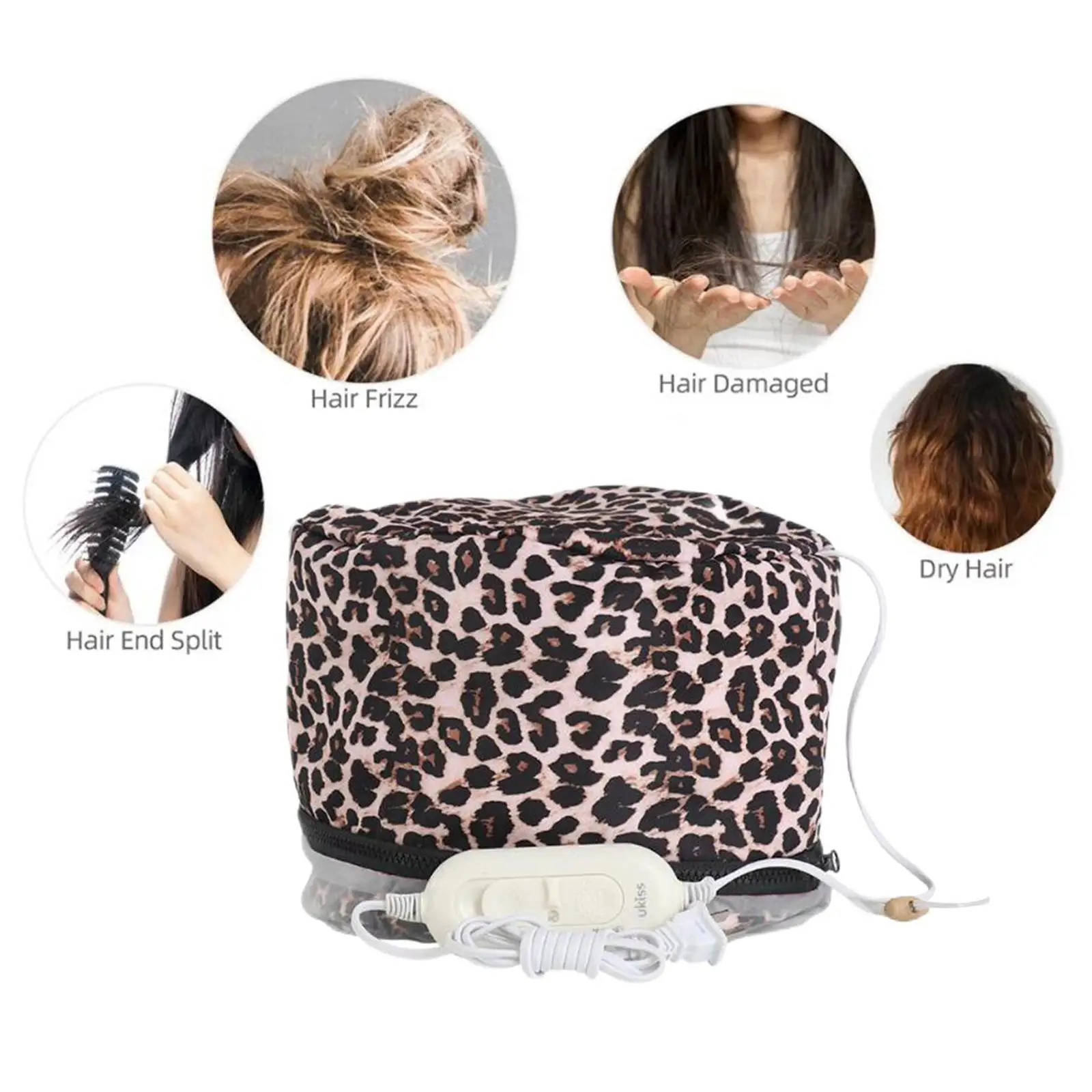 Hair Steamer Heating Hat Nourishing Moisturizing  Caps Adjustable Temperature Control, Home Use, Leopard Print Hair 