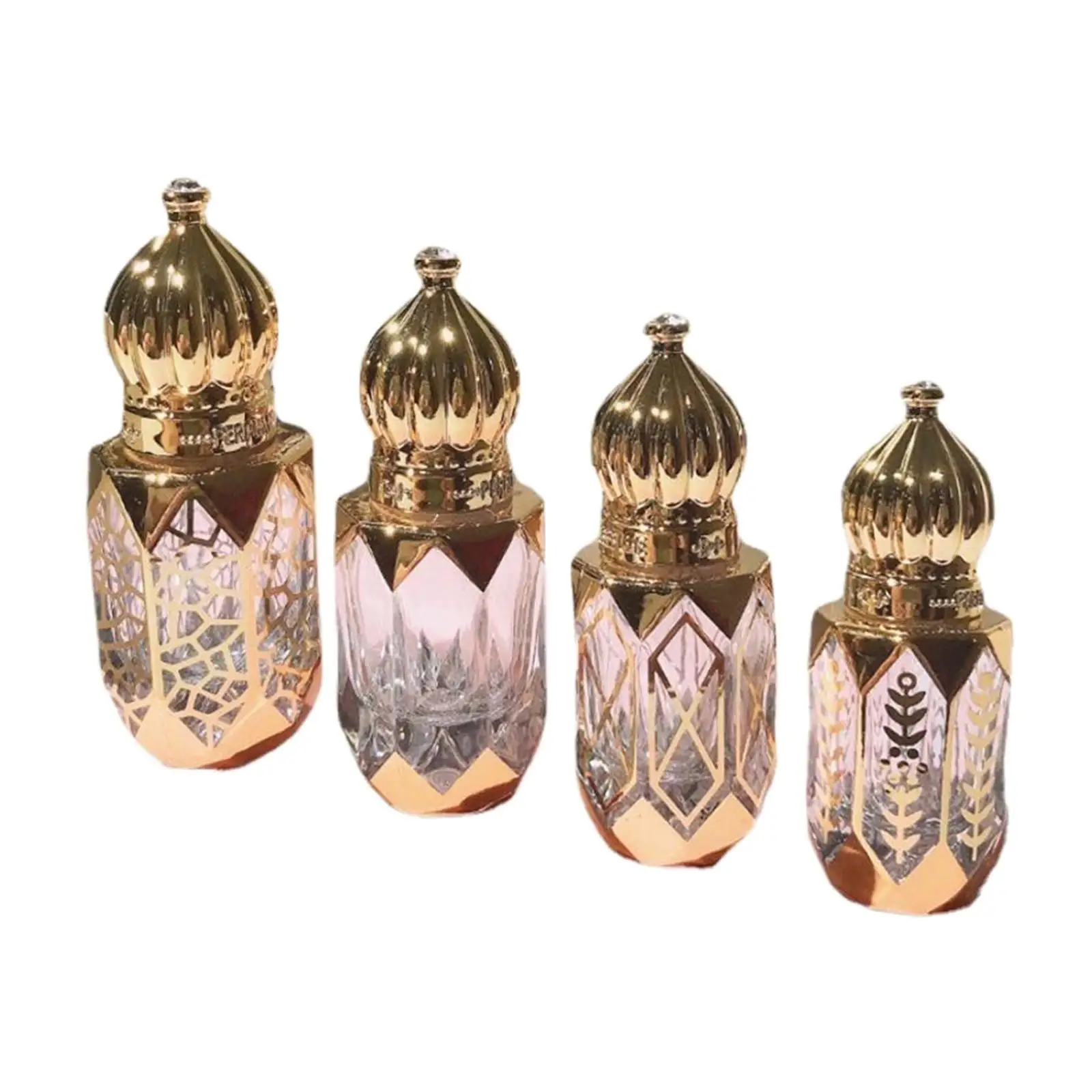 4 Pieces Roll On Bottles Glass Gold Arabian Style Refillable Empty Portable Mini Luxury Vial Container for Perfume Essential Oil