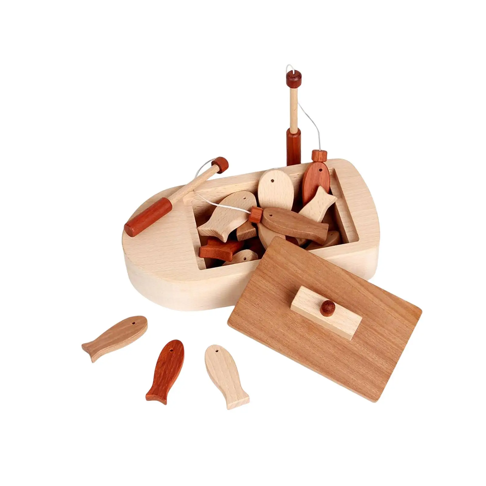 Wooden Fishing Game Play Set with Fishing Poles Fish Catching Enlightenment for Children
