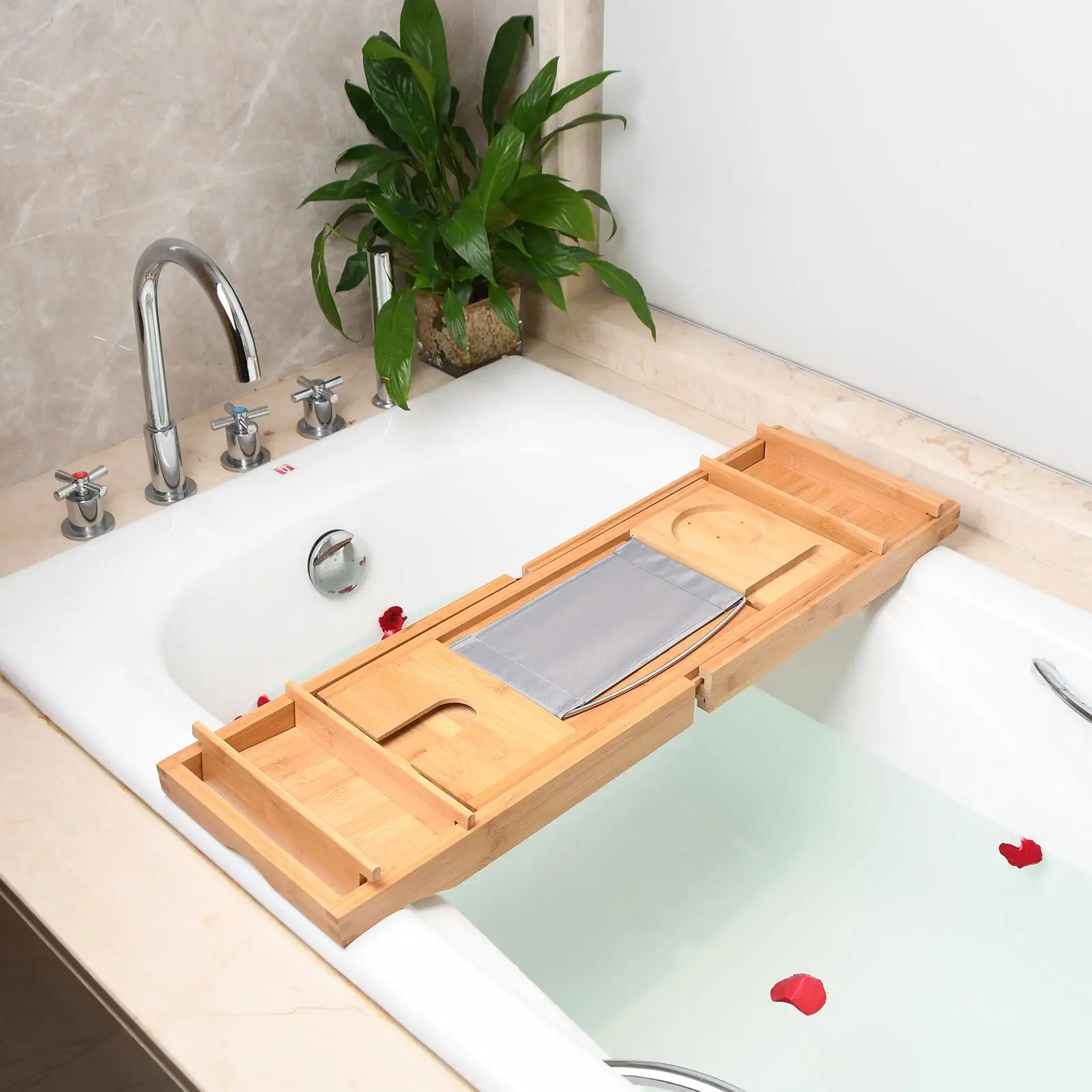 Adjustable Bath Tub Tray 29.53-42.91inch Wine Tablet Holder Shower Rack Bath Organizer Rack