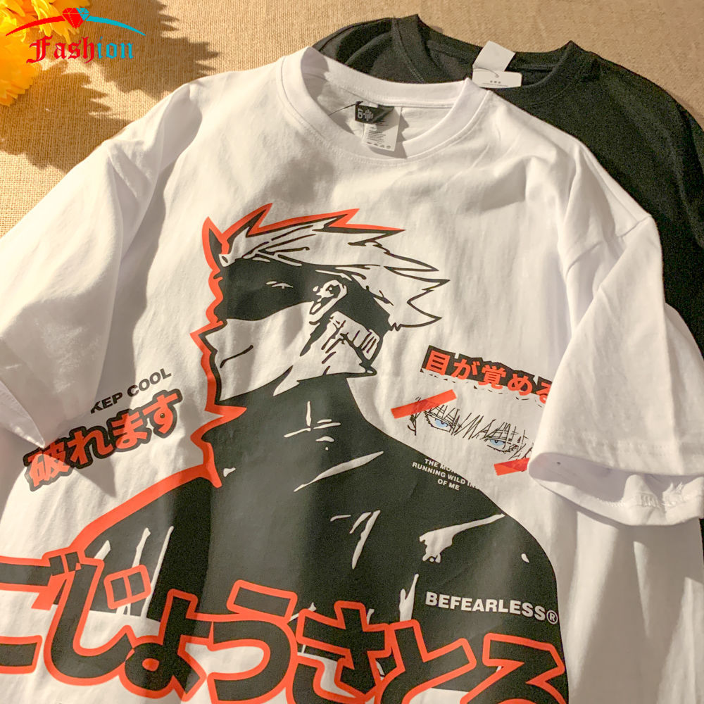 Harajuku Jujutsu Kaisen and Demon Slayer Oversized Unisex T-shirt - Cool Anime Streetwear