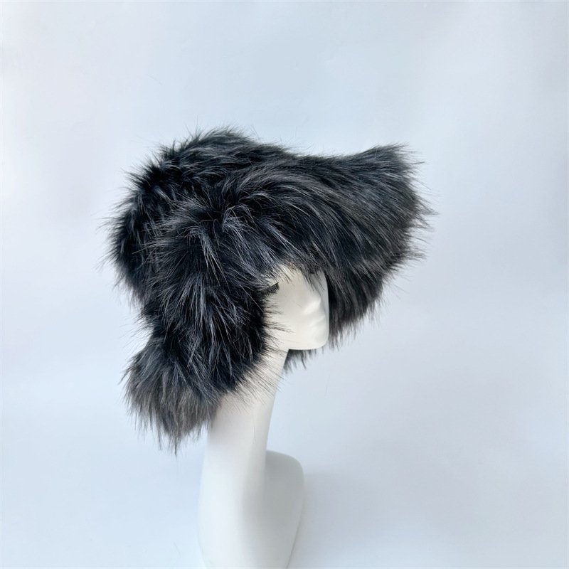 Harajuku Girls Sweet Cute Pink Wide Brim Floppy Furry Shag Hat Women Winter Y2k Fashion Fuzzy Festival Faux Fox Fur Bucket Hats