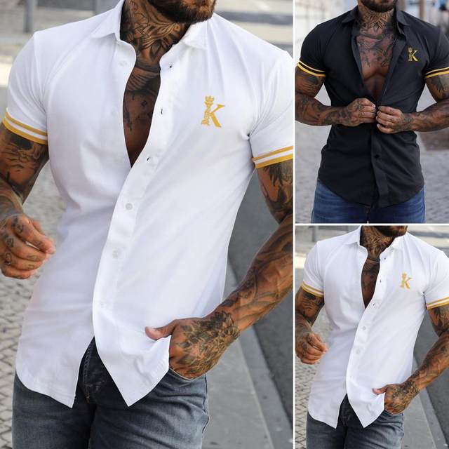 Letter K With Crown Print Mens Casual Button Up Short Sleeve Shirt Mens For  Summer - Men's Clothing - Temu Belgium