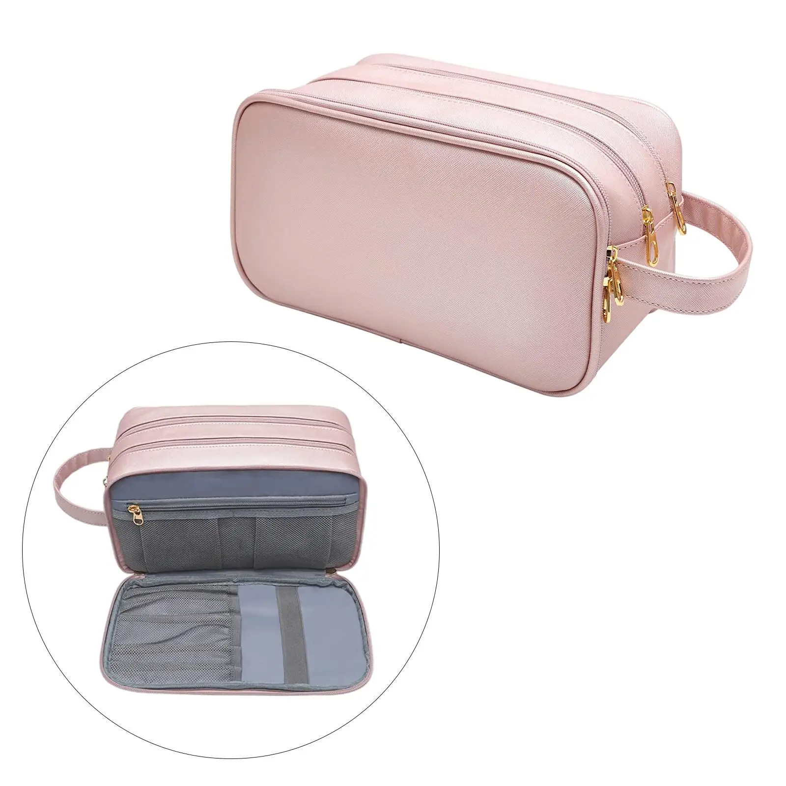 Portable PU Leather Toiletry Bag Cosmetic Organizer Large Capacity Travel Makeup Bag for Accessories for Women Men Home Use Gym