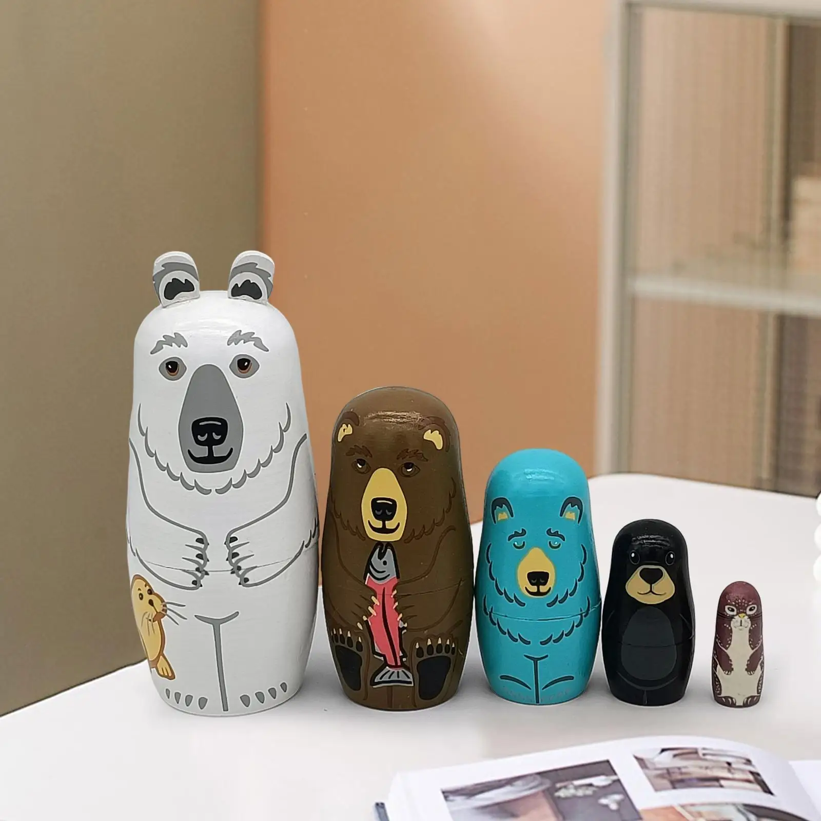 5x Cute Russian Nesting Dolls Decors Bear Matryoshka for Birthday