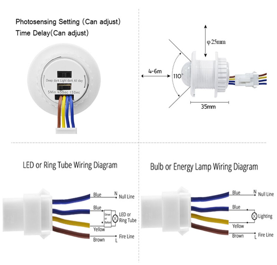 Nombre 5, Interruptor inteligente com sensor de movimento, 2 peças, 85-265v, detector automático, tempo de iluminação, atraso, ajuste de movimento para lâmpada led ceili