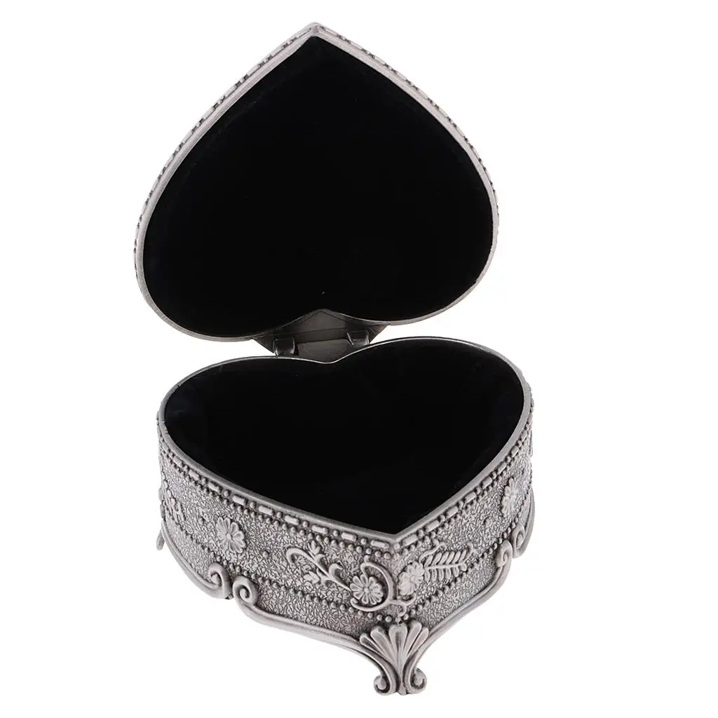 Retro Heart Metal Jewelry Box Case Flower Trinkets Container Casket European Style