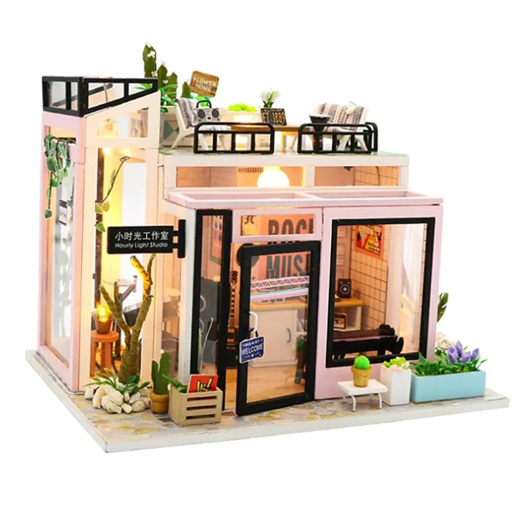 Dollhouse with LED Miniature Furnture Pieces From Wood Hour 