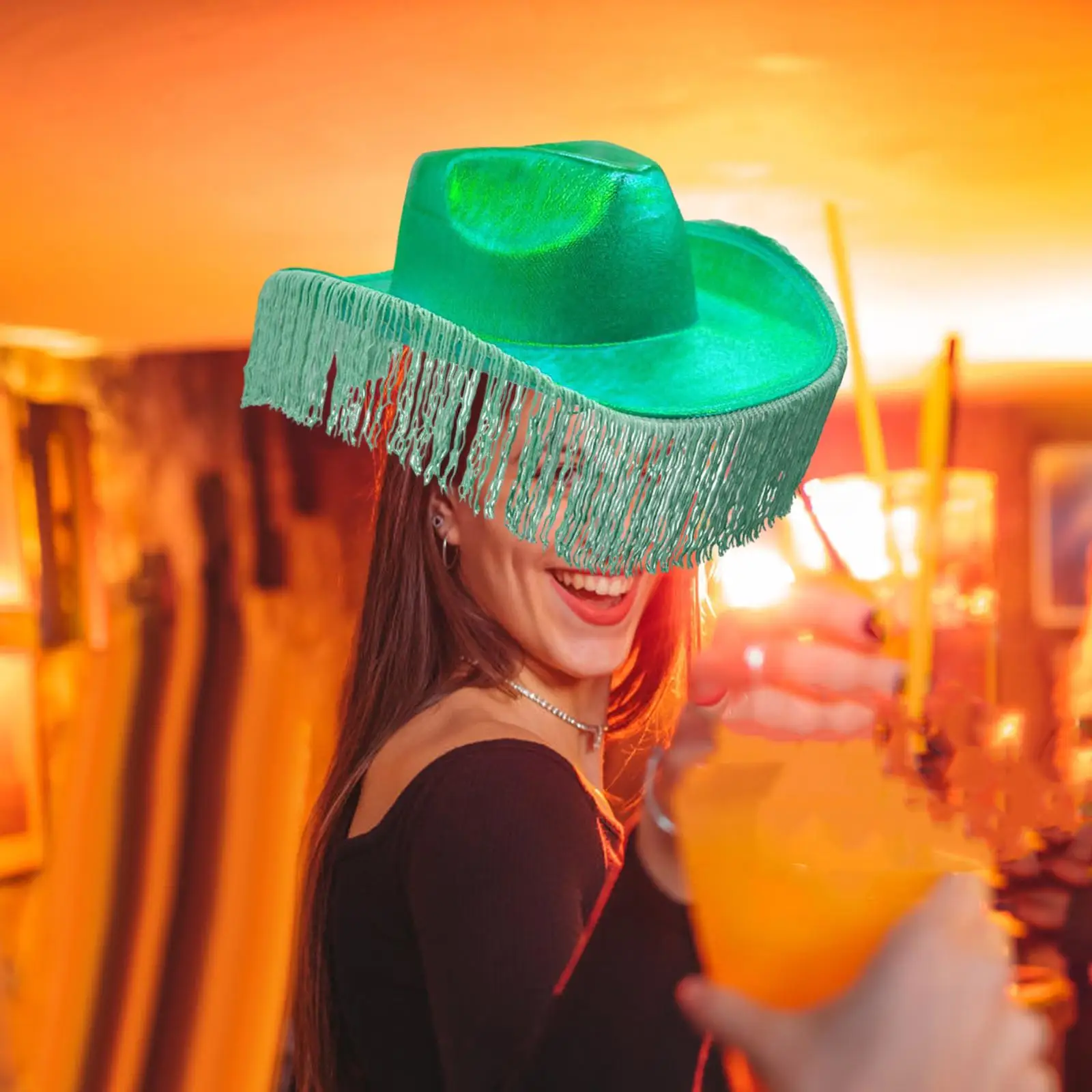 Western Cowgirl Hat Fancy Dress Shiny Disco Cap  Hat Tassel Decor for Wedding Bridal Music Festival Holiday Concerts
