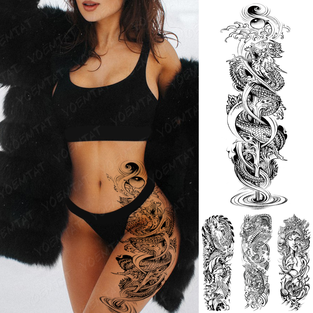 Best of Large Full Arm Waterproof Temporary Tattoo Sticker For Men Women Traditional Dragon Lotus Body Art Thigh Arm Fake Sleeve Tattoos Reviews & Tips