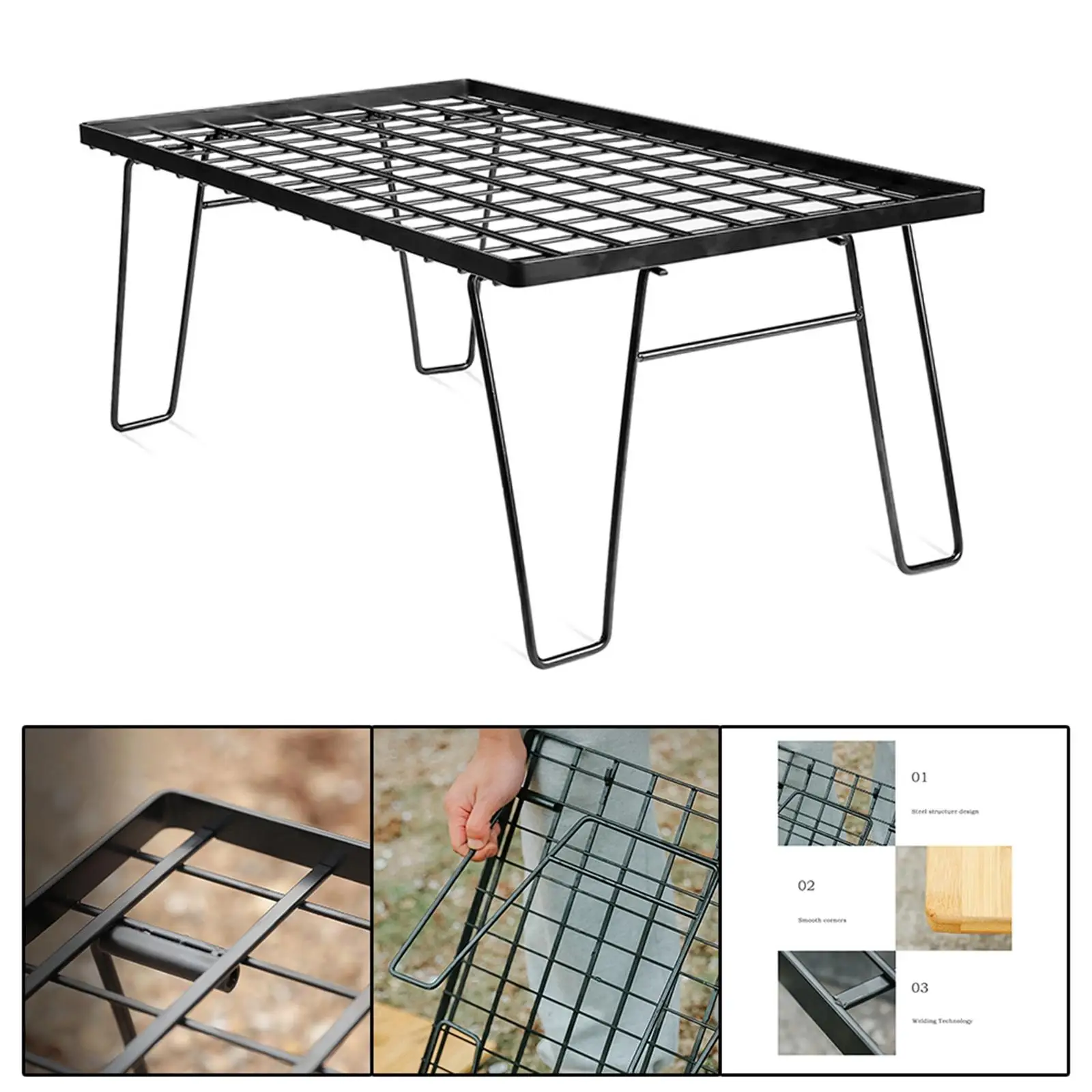 Outdoor Folding Table Furniture Metal Campfire Grill for Picnic Beach Garden