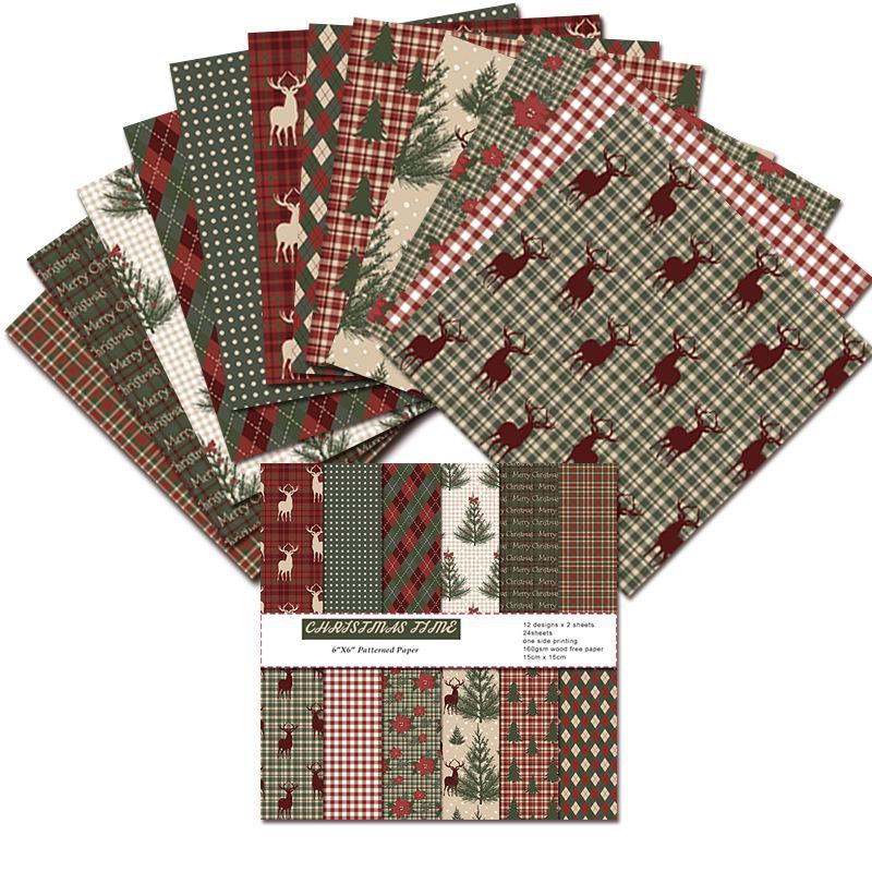 Description Picture 2 of item24pcs Junk Journaling Craft Paper Vintage Merry Christmas Scrapbook Paper Assorted Pattern Single-Sided DIY Cardmaking Supplies