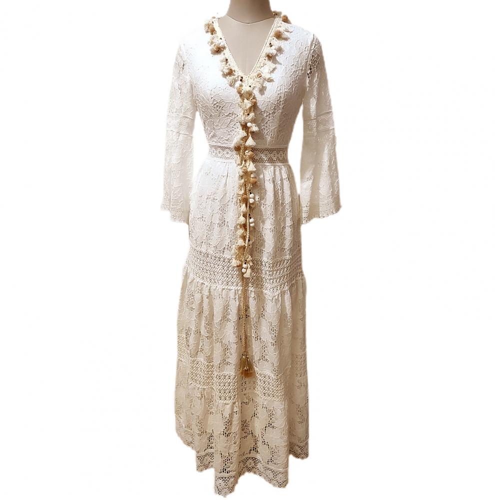 robe longue en dentelle style boho pour robes de col en été