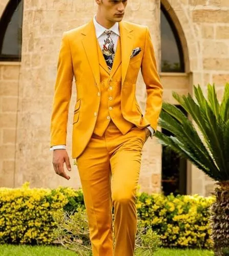 Man's Slim Fit Wedding Suits For Evening Party Three Piece Yellow Men Suit  Jacket Pants Vest Latest Style Waistcoat Blazer | Wedding suits men, Mens  fashion suits, Suit fashion