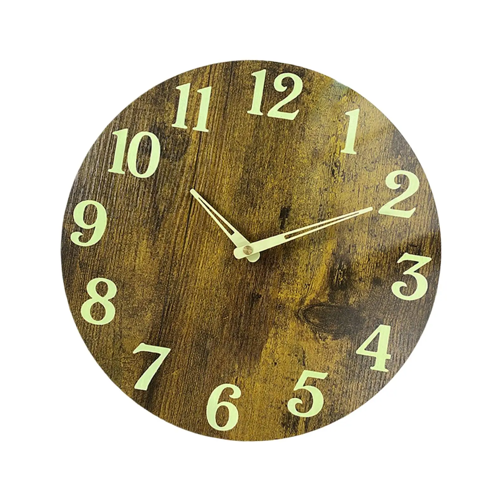 Wall Clock Quiet 12``/30cm Creative Wooden Glow The Dark Battery Operated Round Modern for Office Hotel Home Dorm Decoration