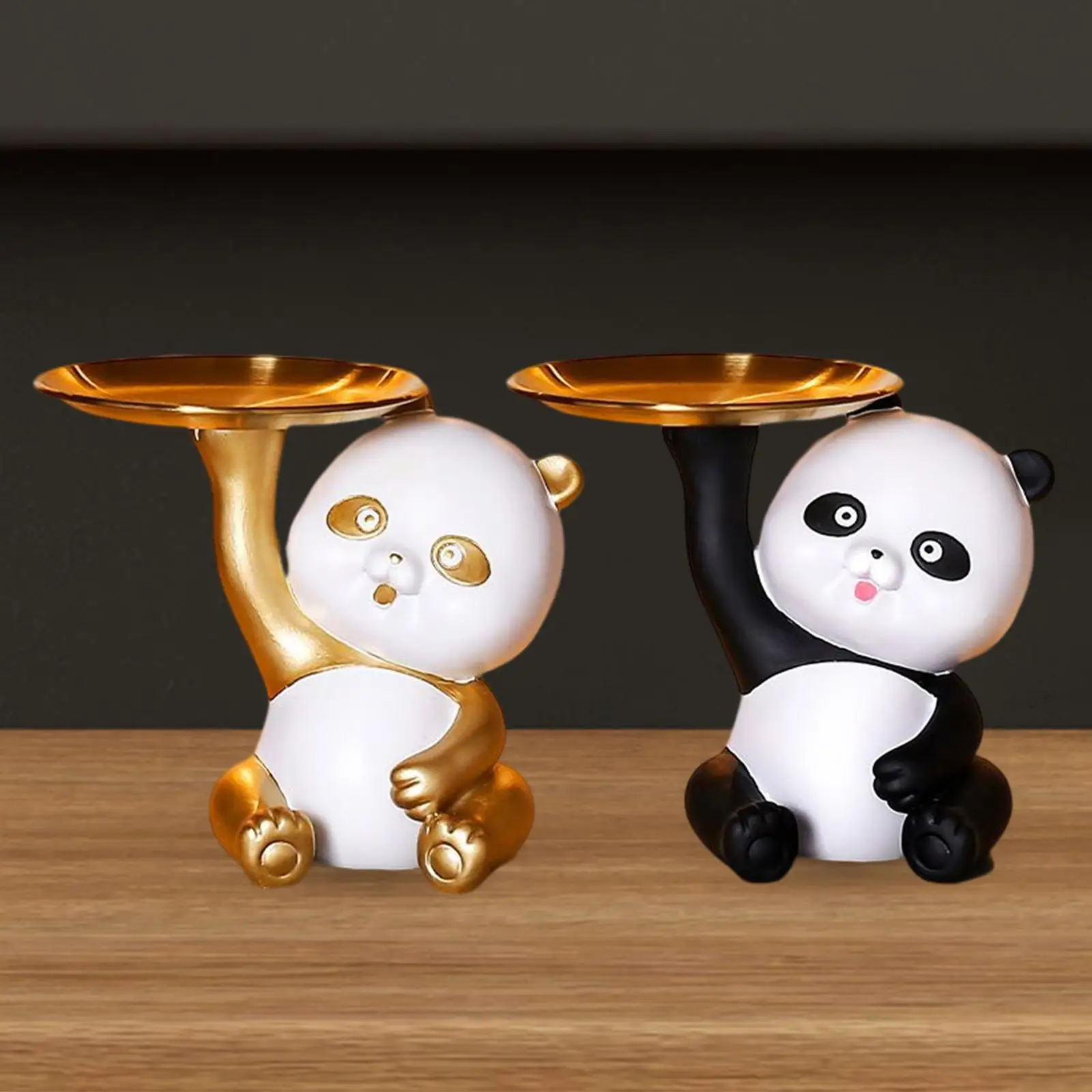 Multifunction Panda Figurine Holding Storage Tray Sundries Container Desk Storage Statue Ornament for Table Desktop Decoration