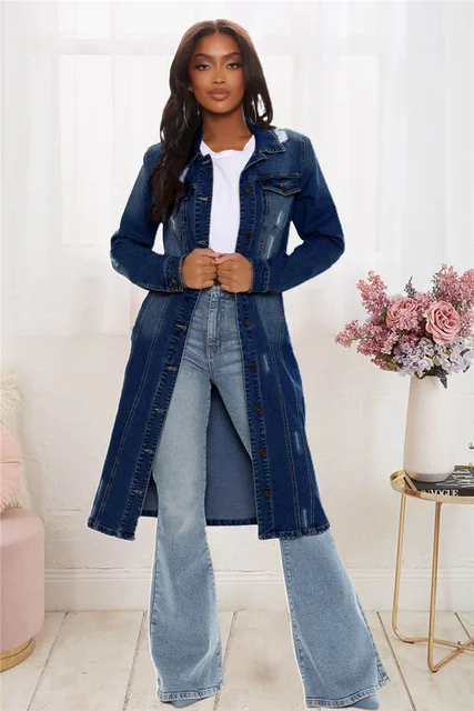 New Arrival Fashion Hole Cotton Autnmn Winter Long Denim