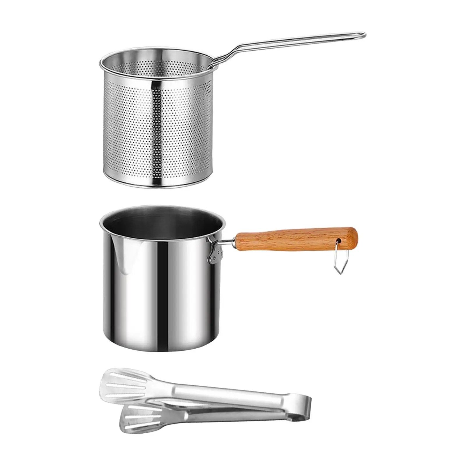 Deep Fry Pan with Handle Cooking Tools Kitchen with Strainer Basket Kitchen Frying Pan for Home Tempura Chicken Dried Fries