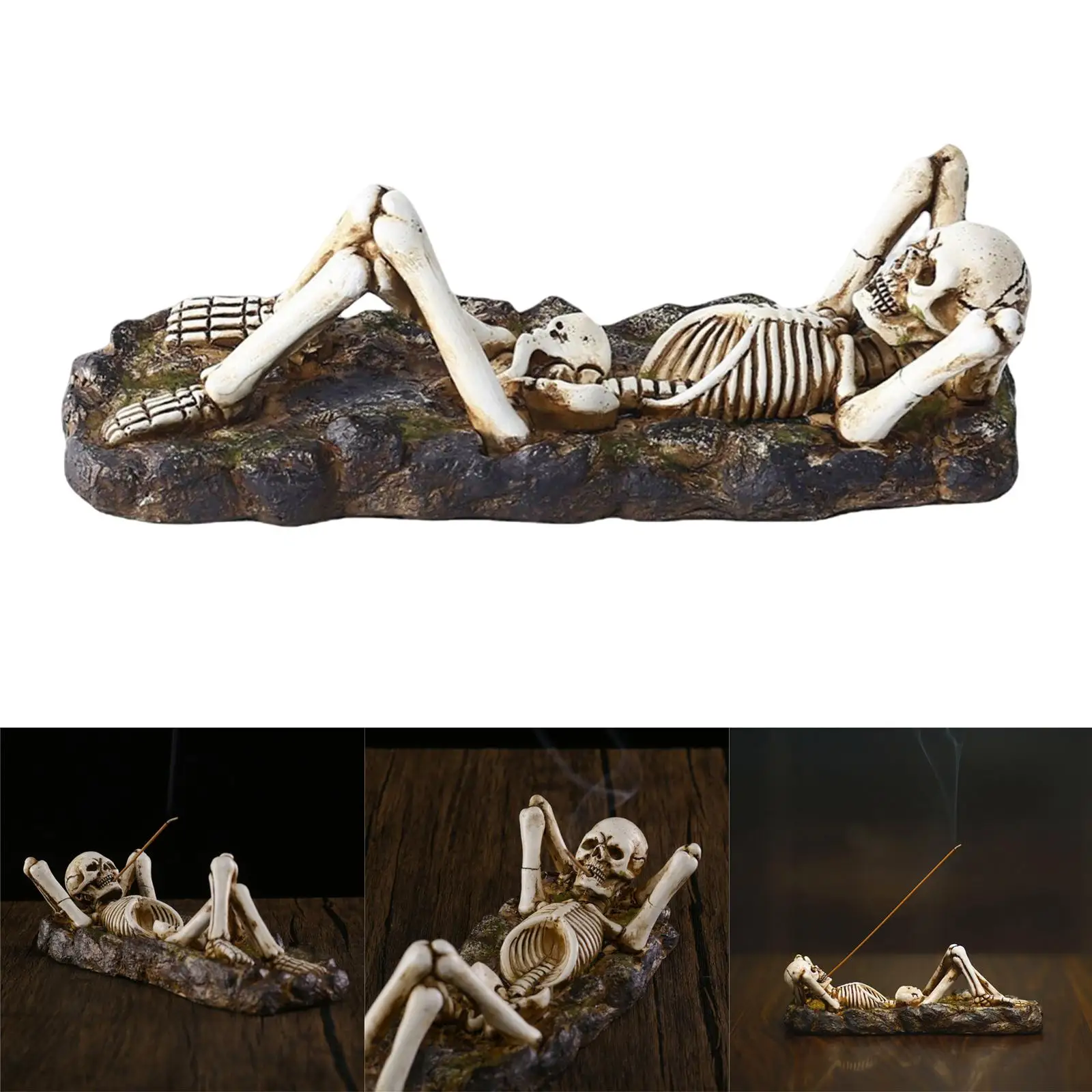 Incense Burner Skull Figurine Sculpture Incense Stick Holder Decor Gifts