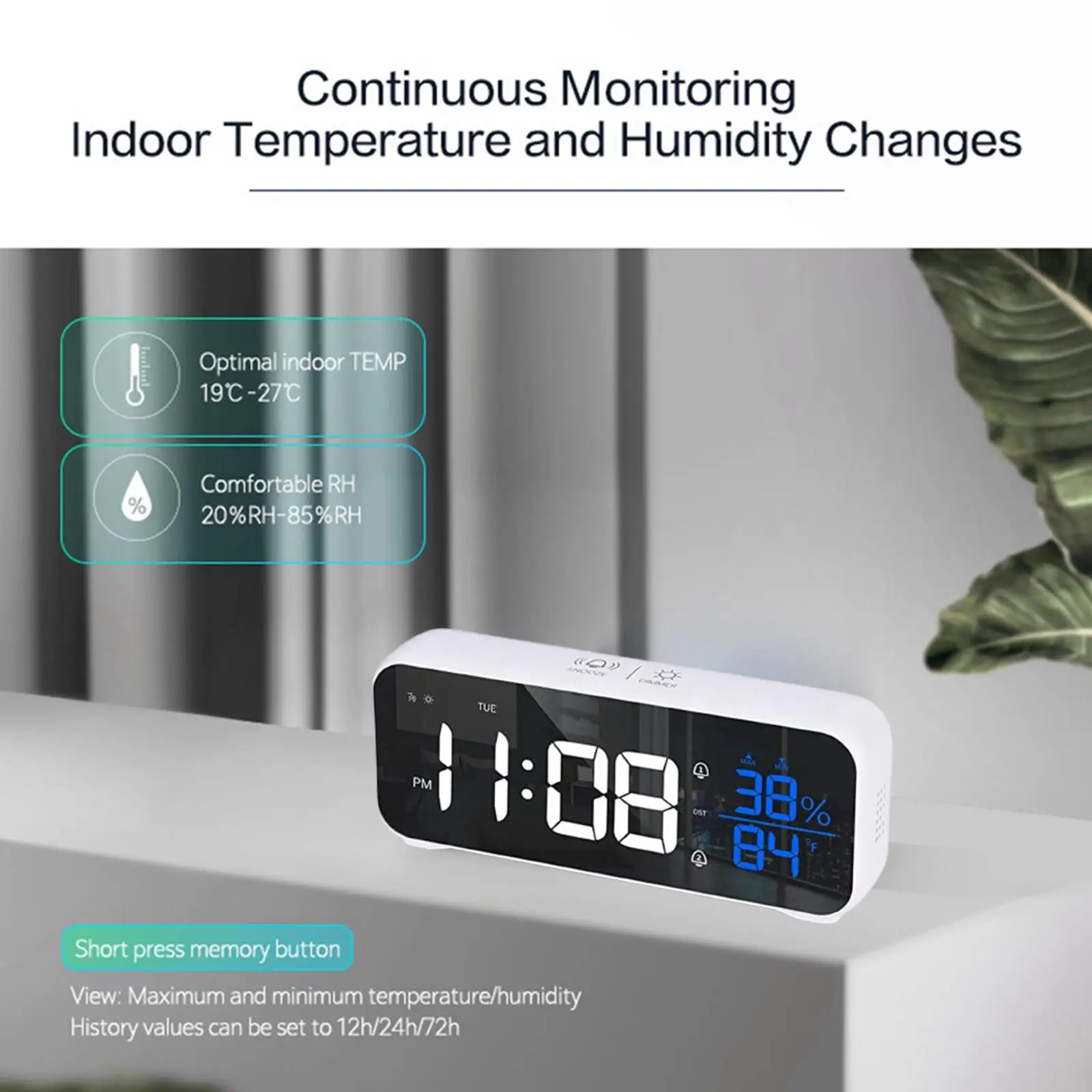 Music Digital Alarm Clock Temperature Humidity Display Electronic Alarm Clocks for Bedside Bedroom