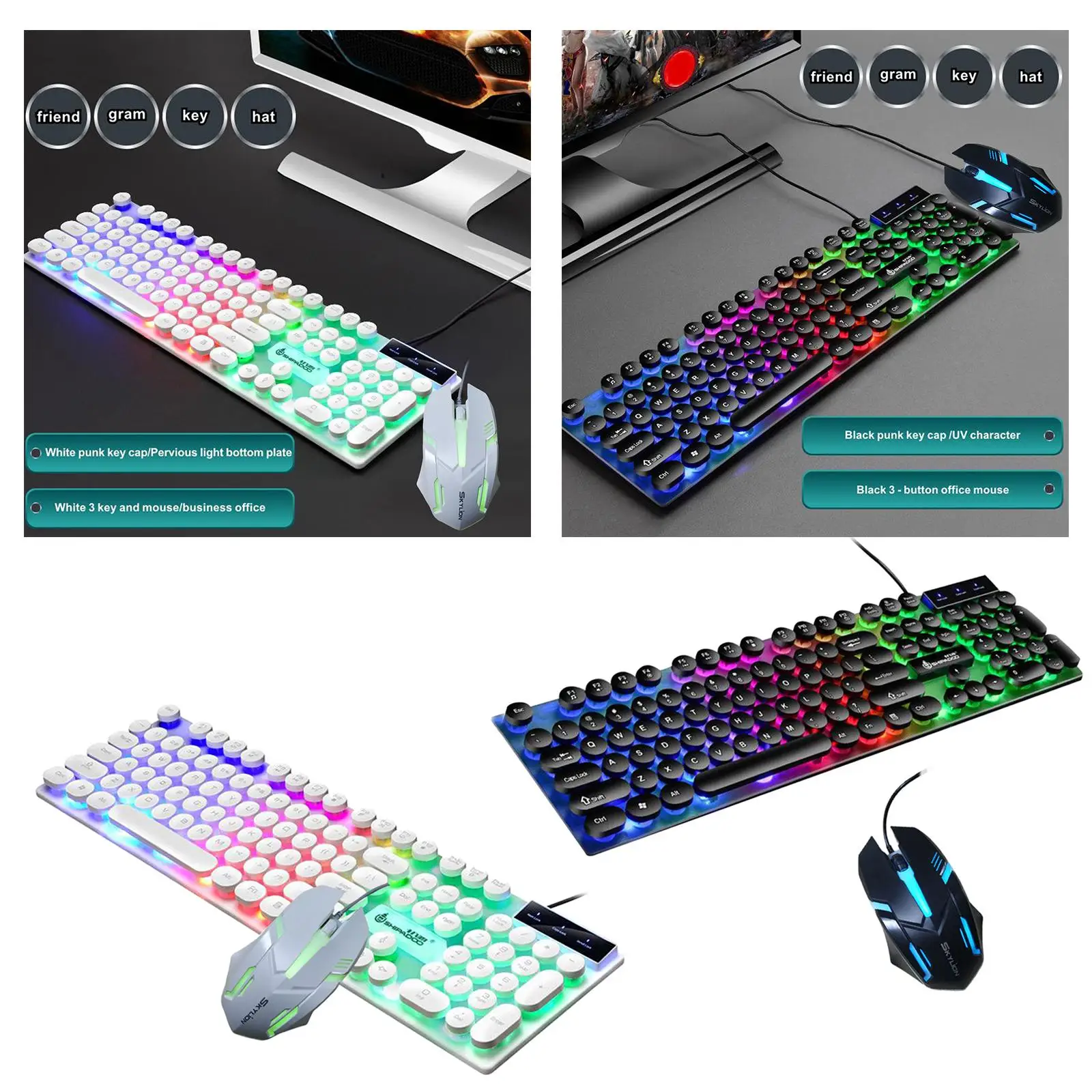 USB RGB Rainbow LED Backlit Mouse Keyboard Set, Quickly Reaction, Wide Compatibility