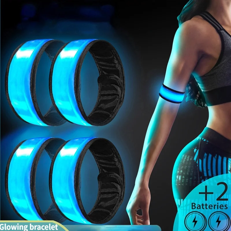 LED Glowing ArmBand  Unisex Anywear Mens Women’s Universal Adjustable Bracelet Wristband Outdoor Night Sports Fitness Running Fishing Cycling Safety Warning Wrist Wraps Sportswear Activewear Bracelets bands for Man Woman in Blue