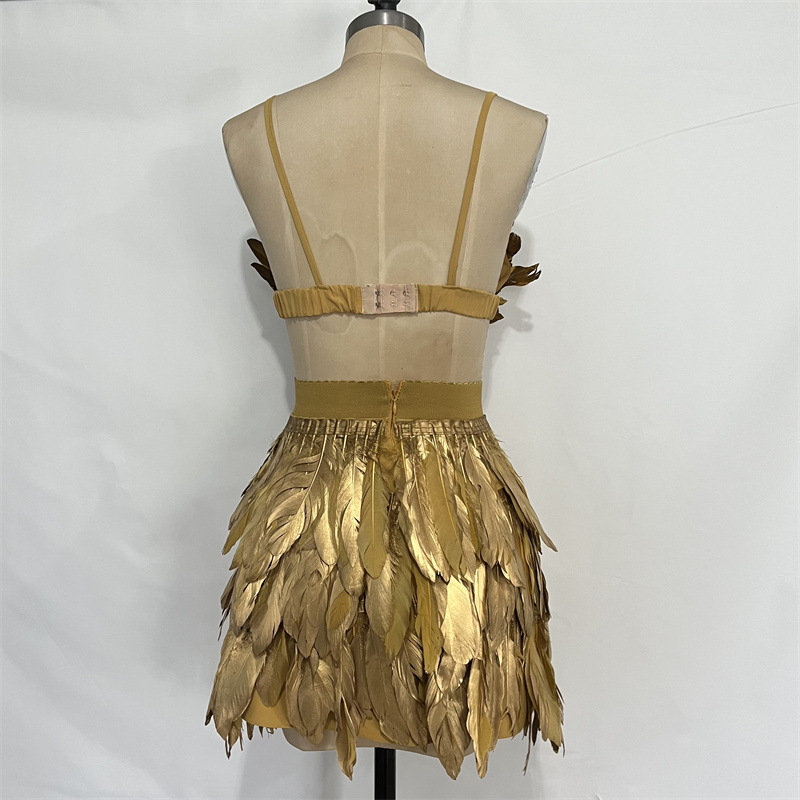 Gold Feather Bra Skirt Set – JJ`s Empire