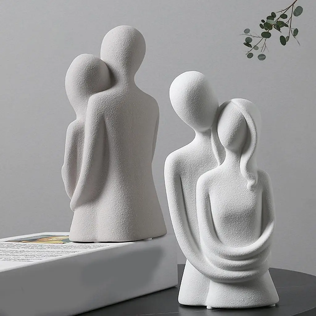 2pcs Ceramic Couple Figurines Anniversary Statues Decorations Sculptures