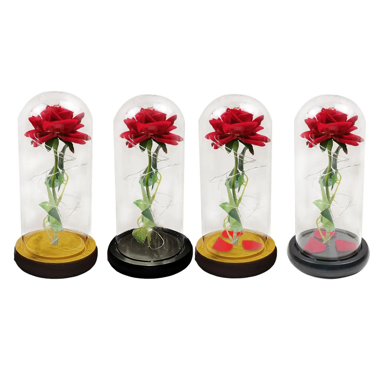 Valentines Eternal Flower Rose Glass Artificial Flower Glass Cover Romantic Creative Preserved Red Roses Immortal for Girls Gift