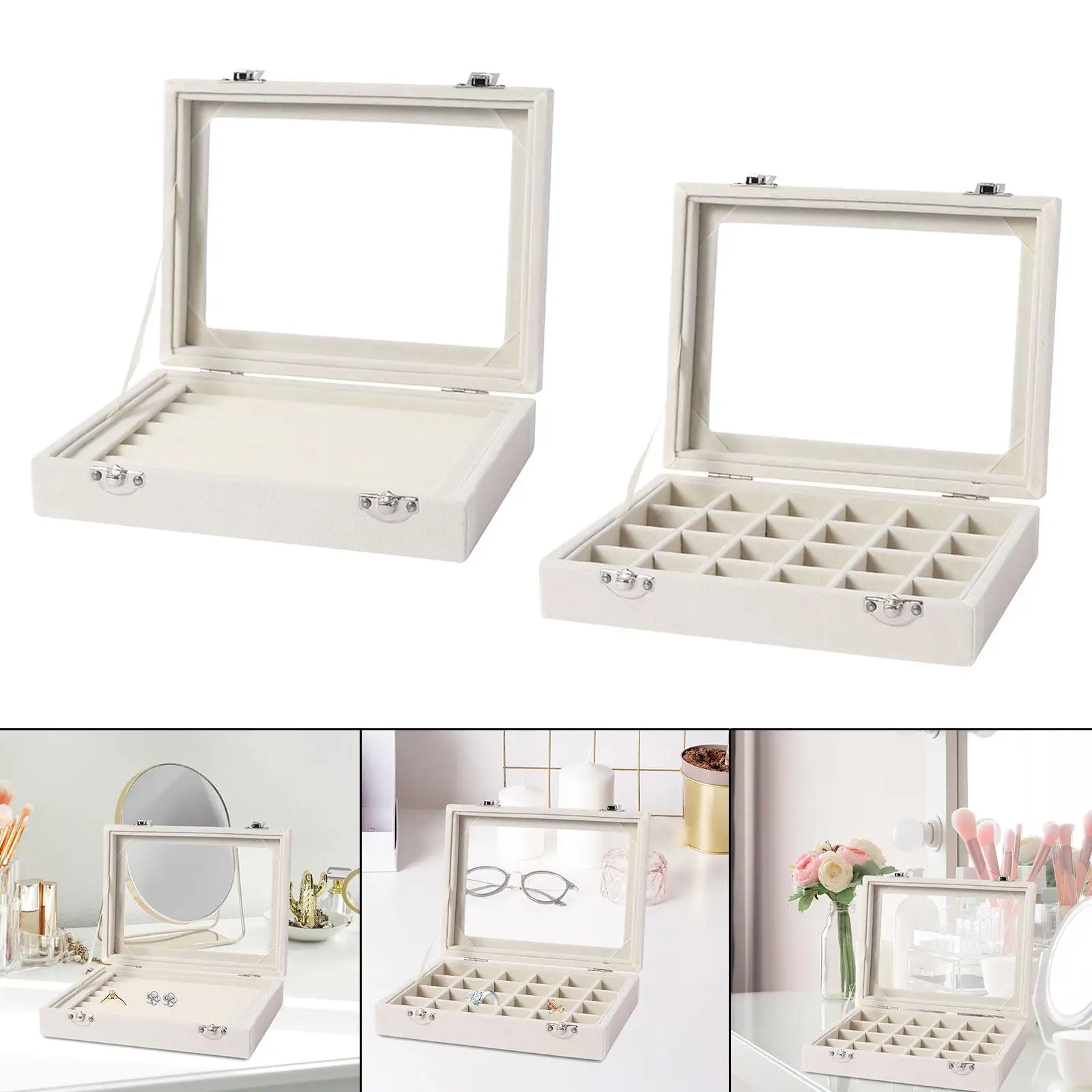 Earring Organizer Tray Jewelry Holder Store with Glass Cover Necklace Bracelet Container Jewelry Box for Display Storage Jewelry