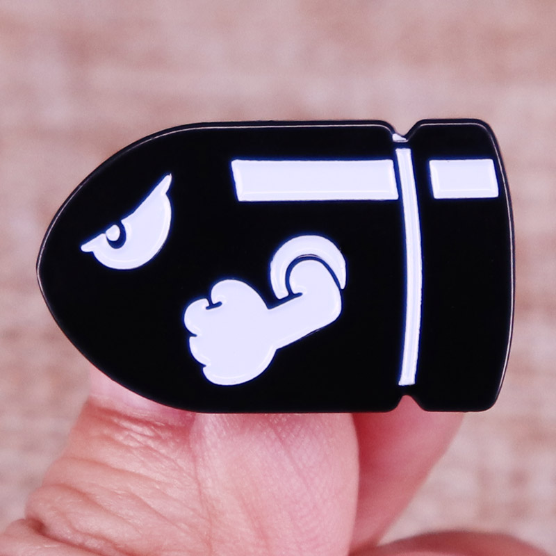 Bullet Bill Super Mariiio Emaille Pins Schwarz Cannonball Brosche Anstecknadel Hemd Tasche Abzeichen Schmuck Geschenk für Freunde – Detail 1