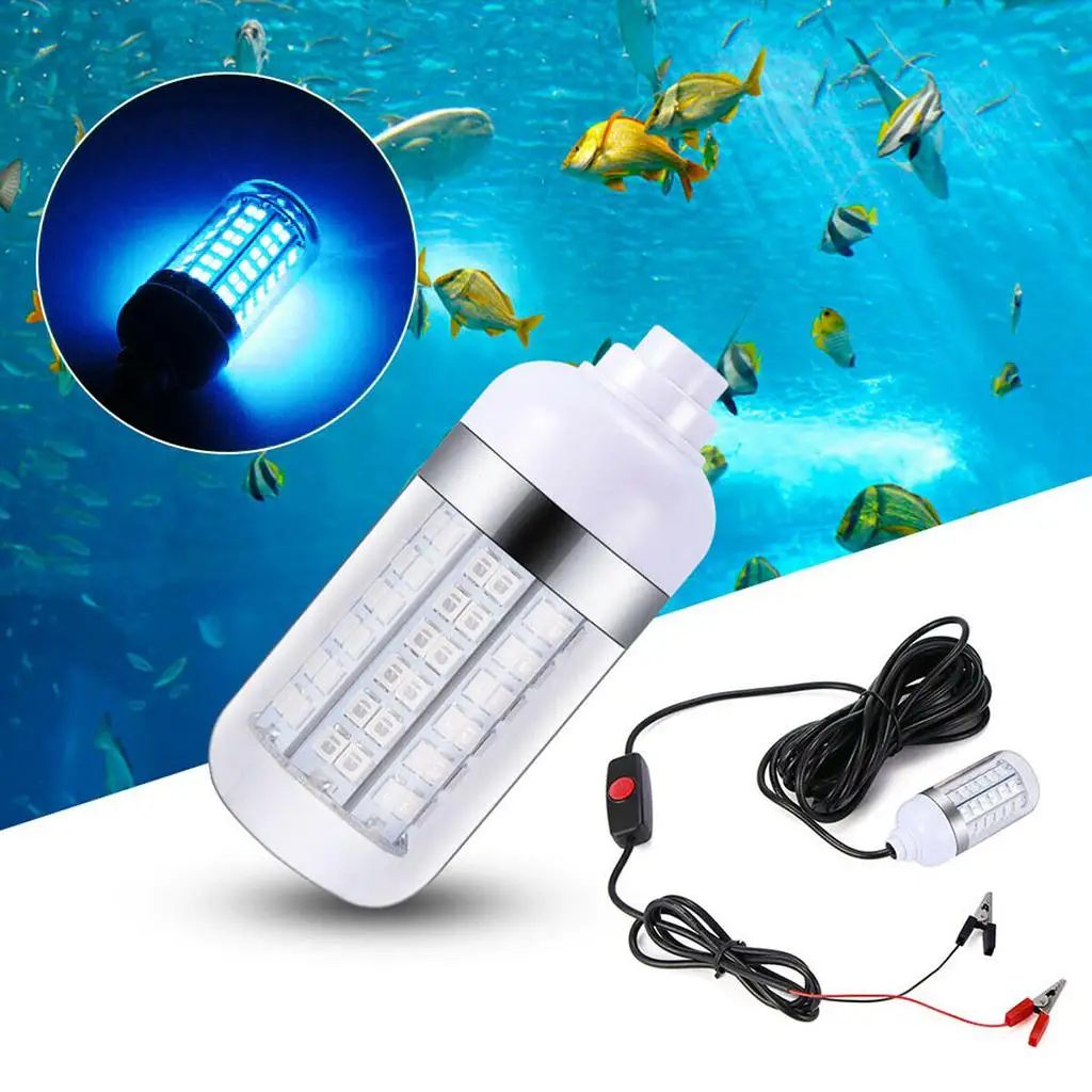 12V 108 LEDs Submersible Fishing Light Underwater Fish Finder Lamp with 5m Cord Battery Clip Fishing Light Boat Attract Fishes