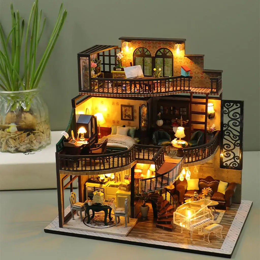 Mini Doll House Kit Miniature DIY Dollhouse with Furniture Handmade for Kids