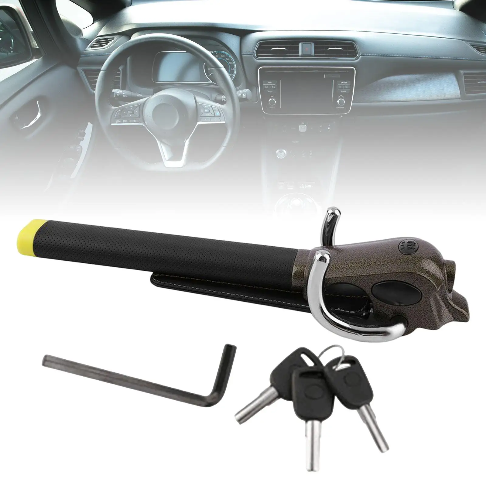 Steering Wheel Lock with 3 Keys Security Lock Durable Auto Heavy Duty Automobile Steering Lock for Truck Van Vehicles Cars