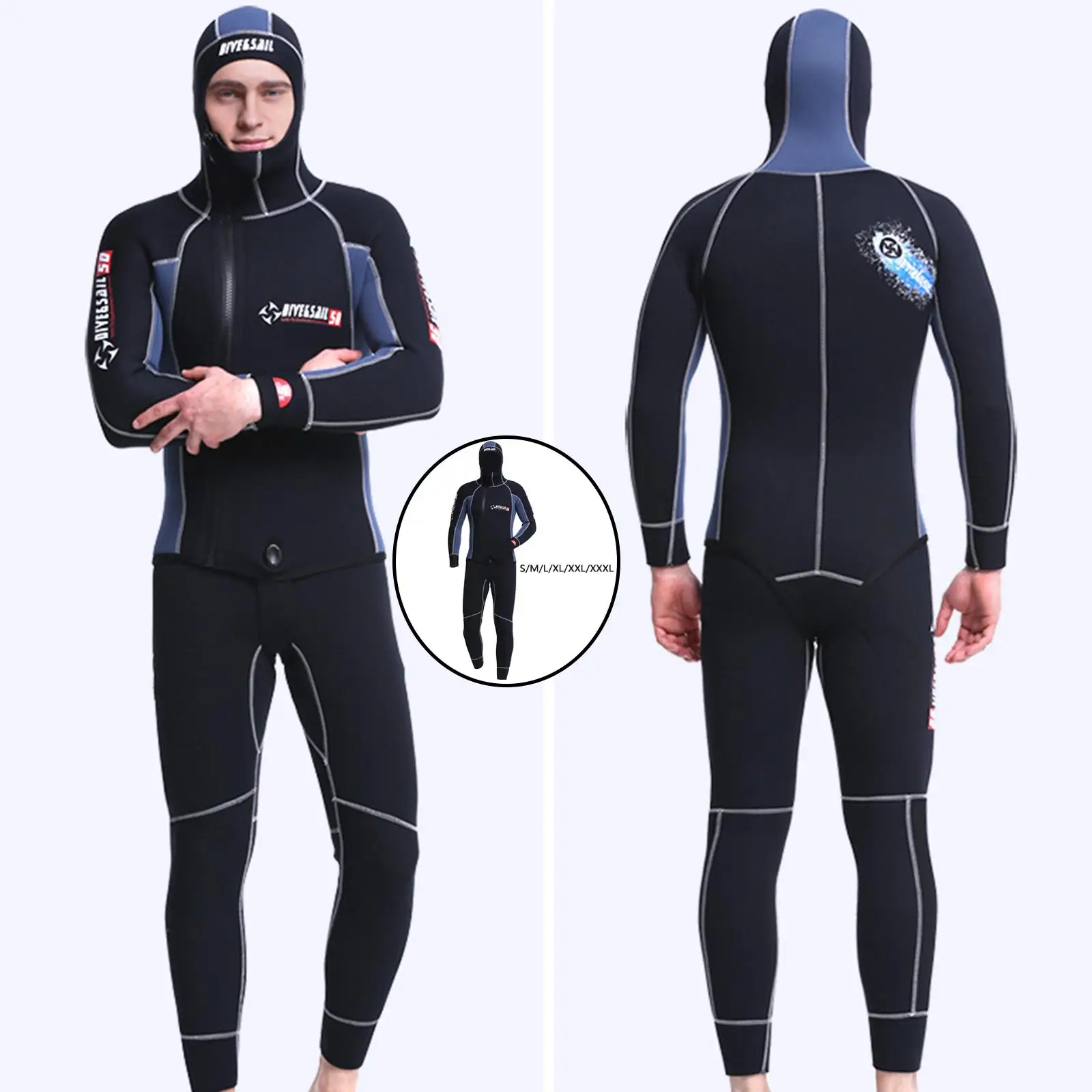 Men Wetsuit, 5mm Neoprene Two Piece Swimsuit, Long Sleeves, Warm And UV Protection, Suitable for Diving Swimming Surfing