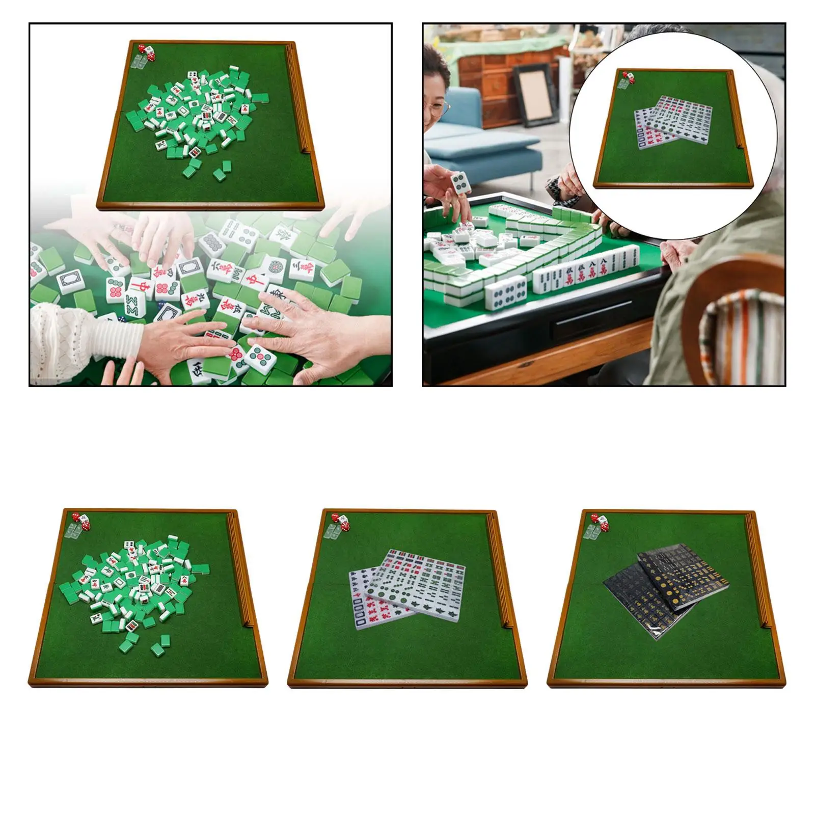 Chinese Mahjong Game Set, and Dices Tile Rulers Board Game Mini Mahjong Set with Folding Mahjong Table for Travel Home Party