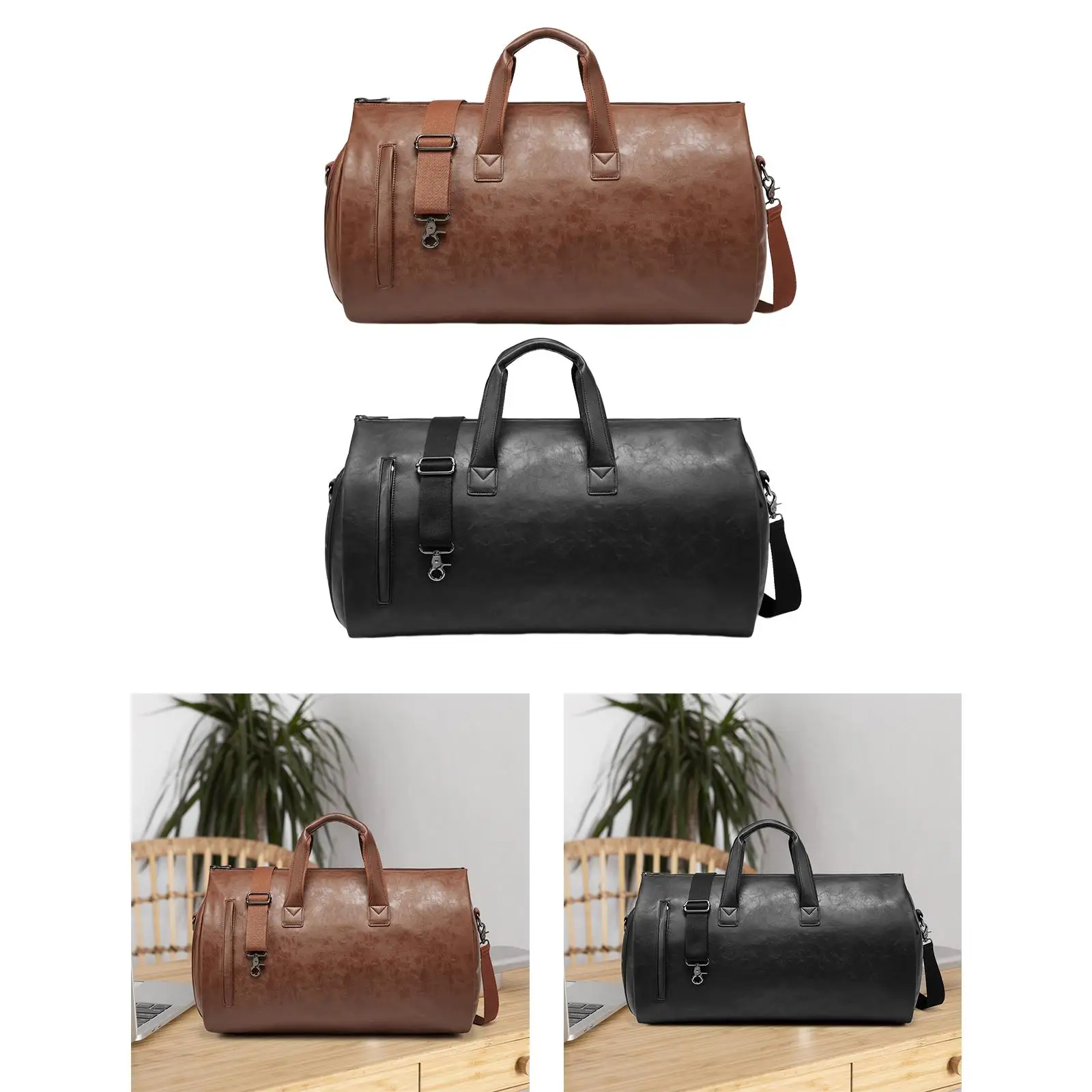 Leather Duffle Bag for Men Women Large Capacity Multipurpose Water Resistant Carry on Bag with Shoes Compartment for Camping