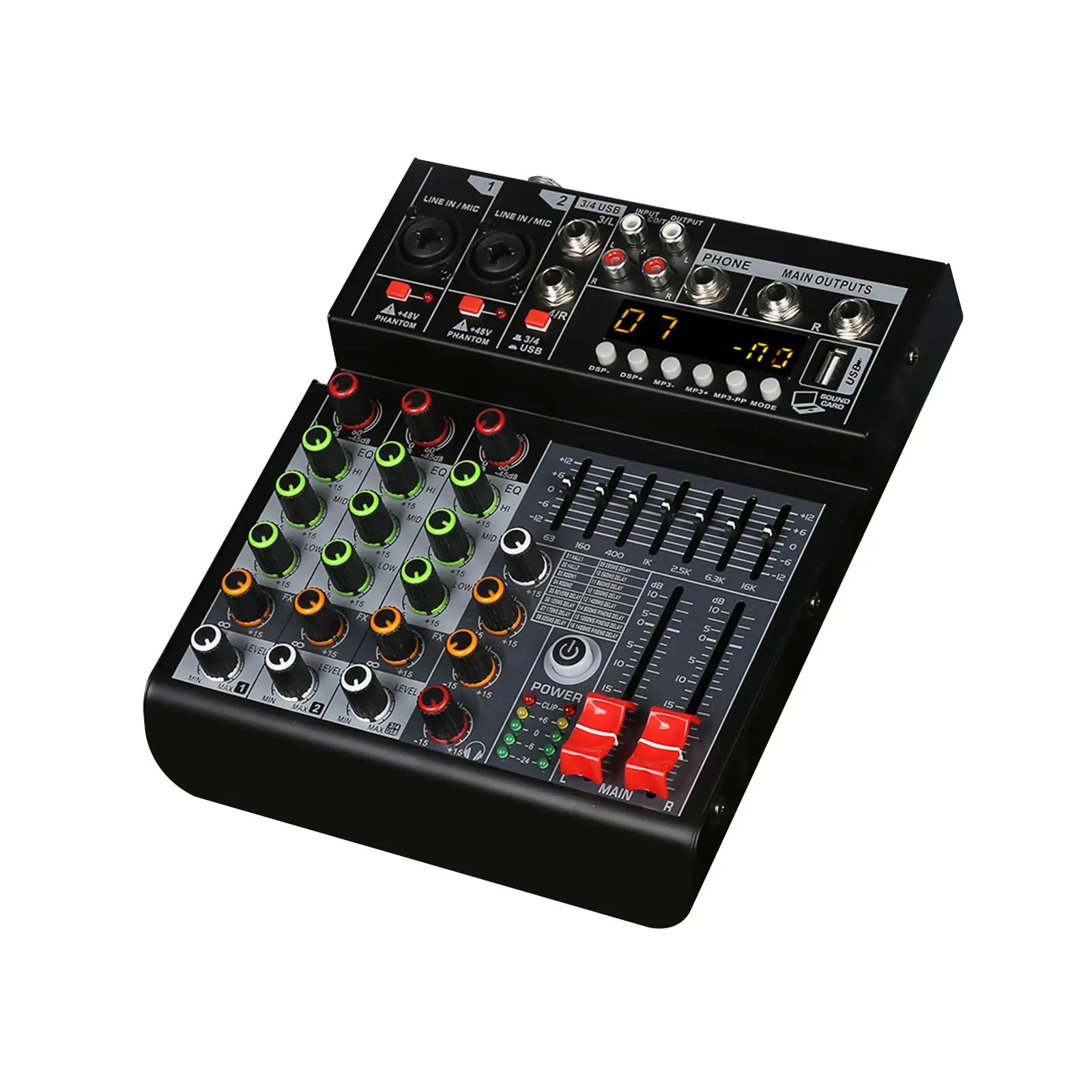 4 Channel Mixer Sound Mixing Console Digital Mixer Lightweight Durable USB for PC Recording Input 48V Phantom Power EU Adapter