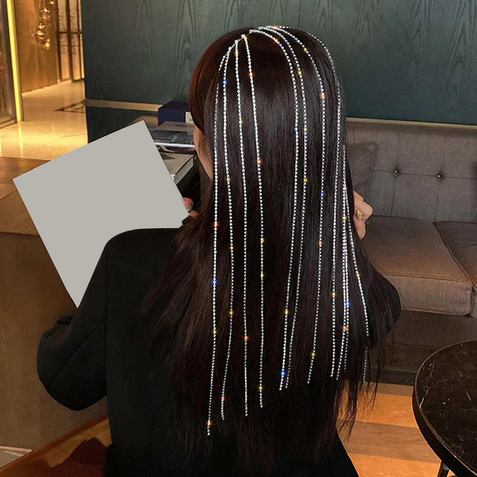 Shine Rhinestone Headband for Women Long Tassel Crystal Hair Loop Wedding Party Hair Accessories Jewelry Chain