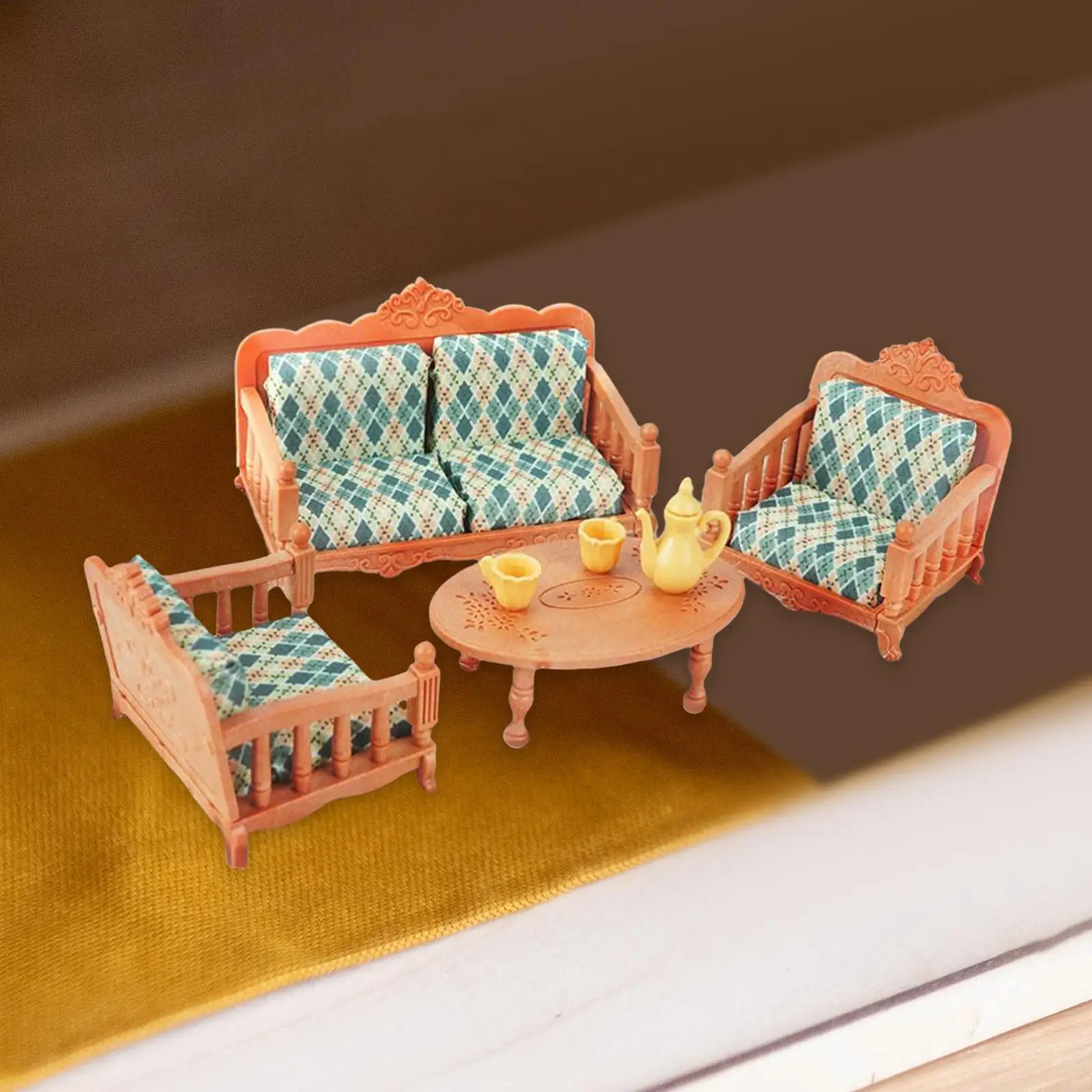 Dining Table with Chairs 1:12 Scale Wooden Doll House Furniture toy for Dolls House