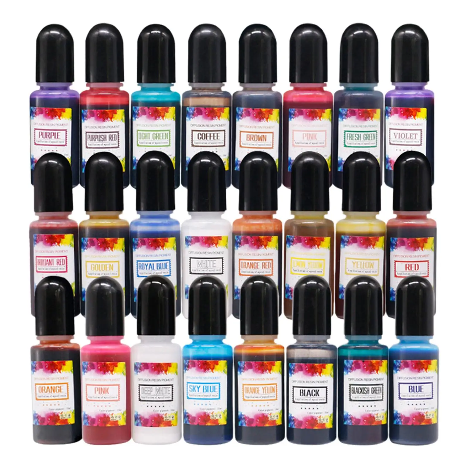 24Pcs Alcohol Ink Set Epoxy Resin Pigment Resin Coloring 10ml Alcohol based Ink for Acrylic Paint Drawing Dish Making DIY Craft