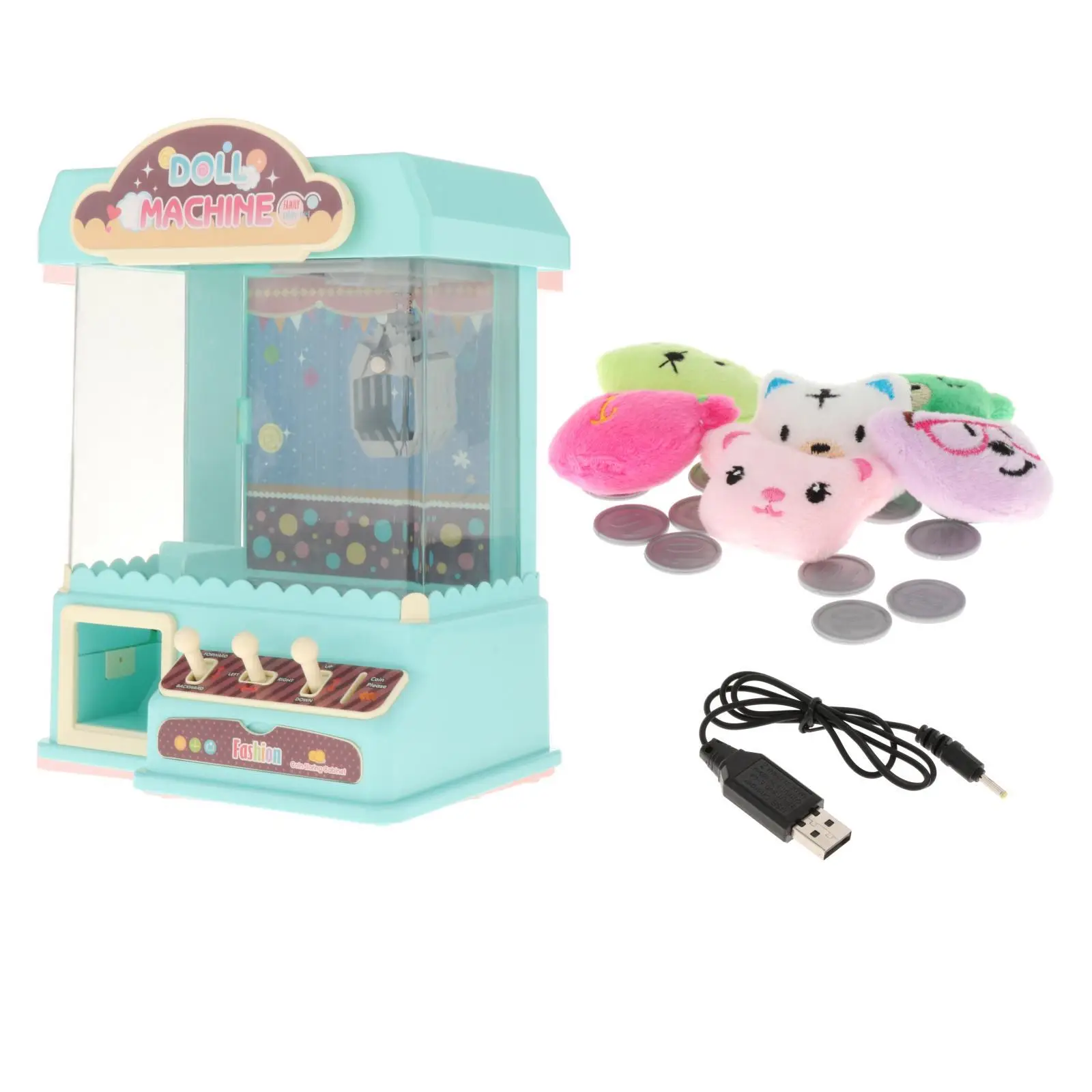 Rechargeable Claw Machine with 6 Dolls Play House Dollhouse Gifts and 10 Capsules Mini Arcade Machine for Kids Birthday Gifts