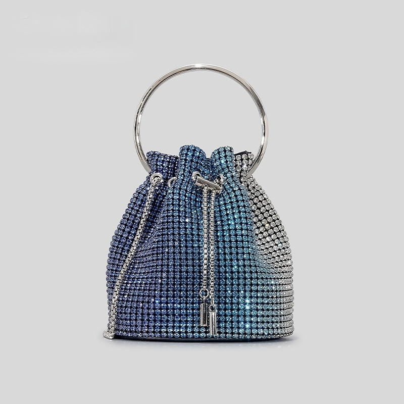 Diamant-Quasten-Abendclutch mit rundem Griff, Kristall-Beuteltasche, luxuriöse Designer-Handtaschen, Strass-Ketten-Hochzeits- und Partytasche – Detail 6