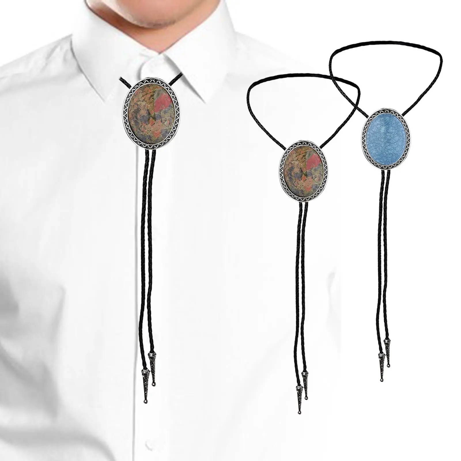 Stylish Bolo Tie Necktie Pendant PU Leather Rope Versatile Casual Necklace Jewelry Adjustable Shirt Neck Ties