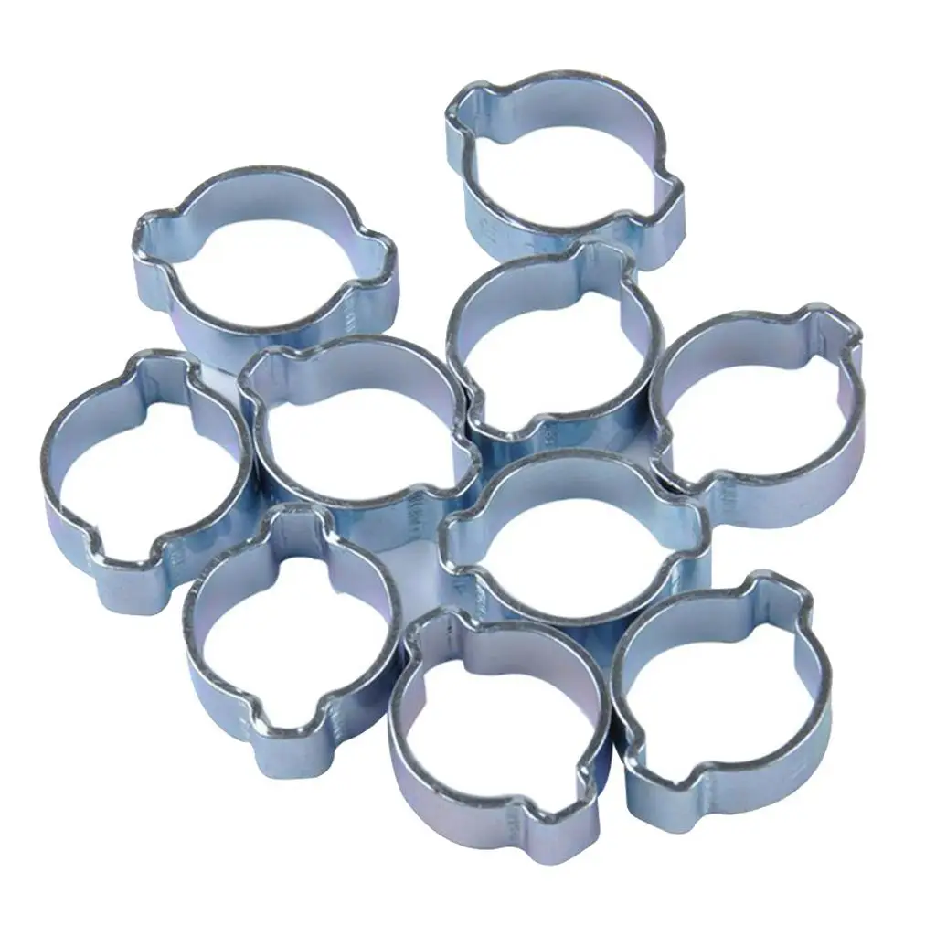 10pcs Double Ears Hose Clamp, 2 Ear Wide Adjustable 13-15mm Zinc-Plated Steel Hose Fuel Clamp Clips, Fuel Clamp Kit