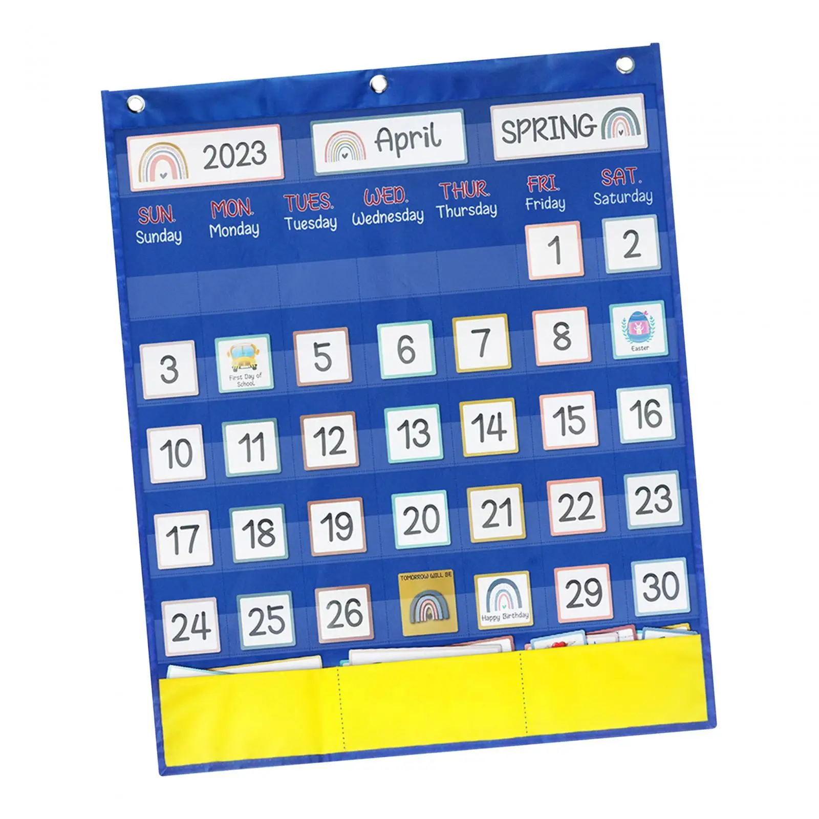 Calendar Pocket Chart Monthly Today Tag Card with 89 Cards Calendar for Kids